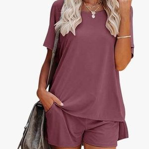 Short Sleeve Lounge Sleep Athleisure T Shirt & Shorts Set